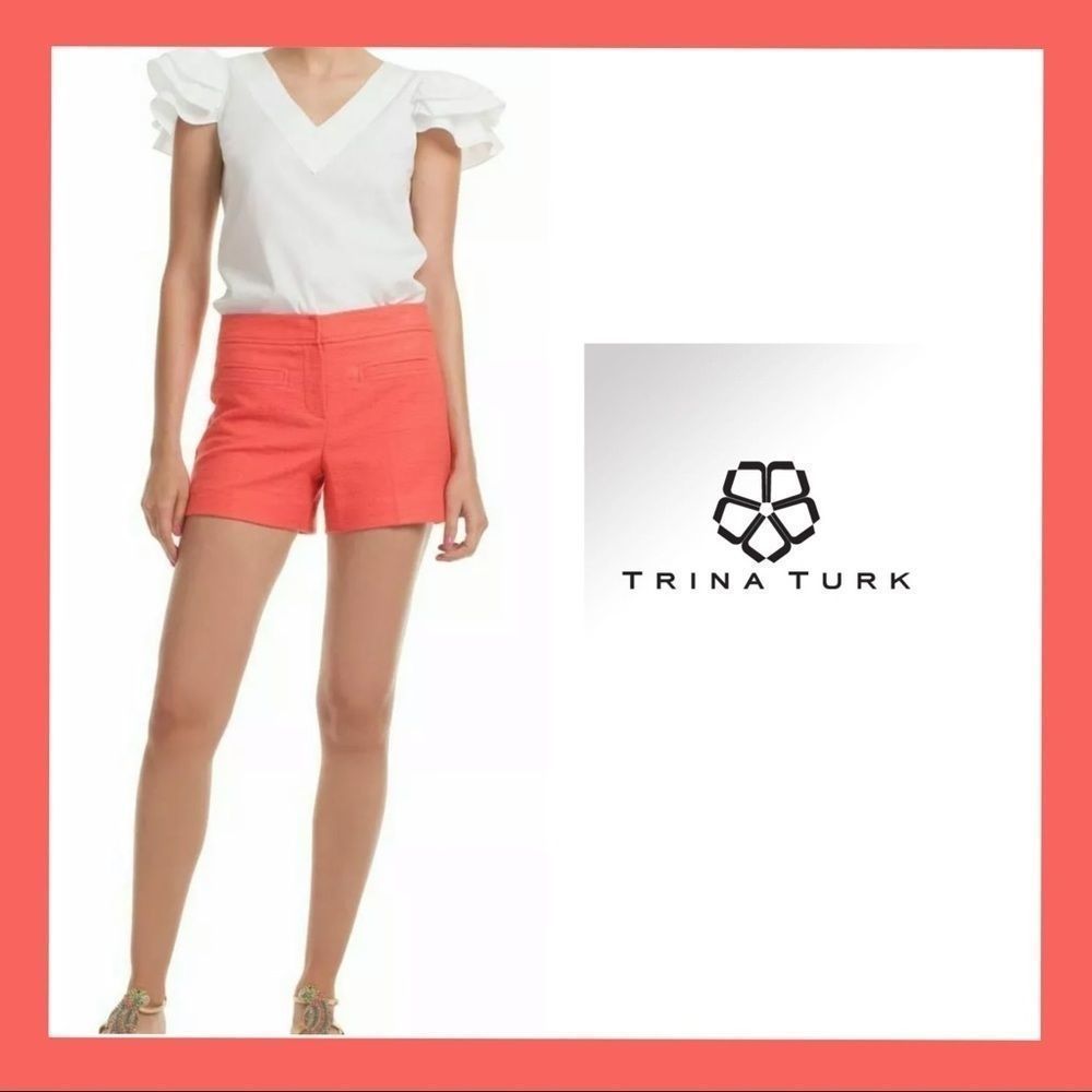 Trina Turk Coral-Peach High Waist Tailored Shorts - Picture 3 of 7
